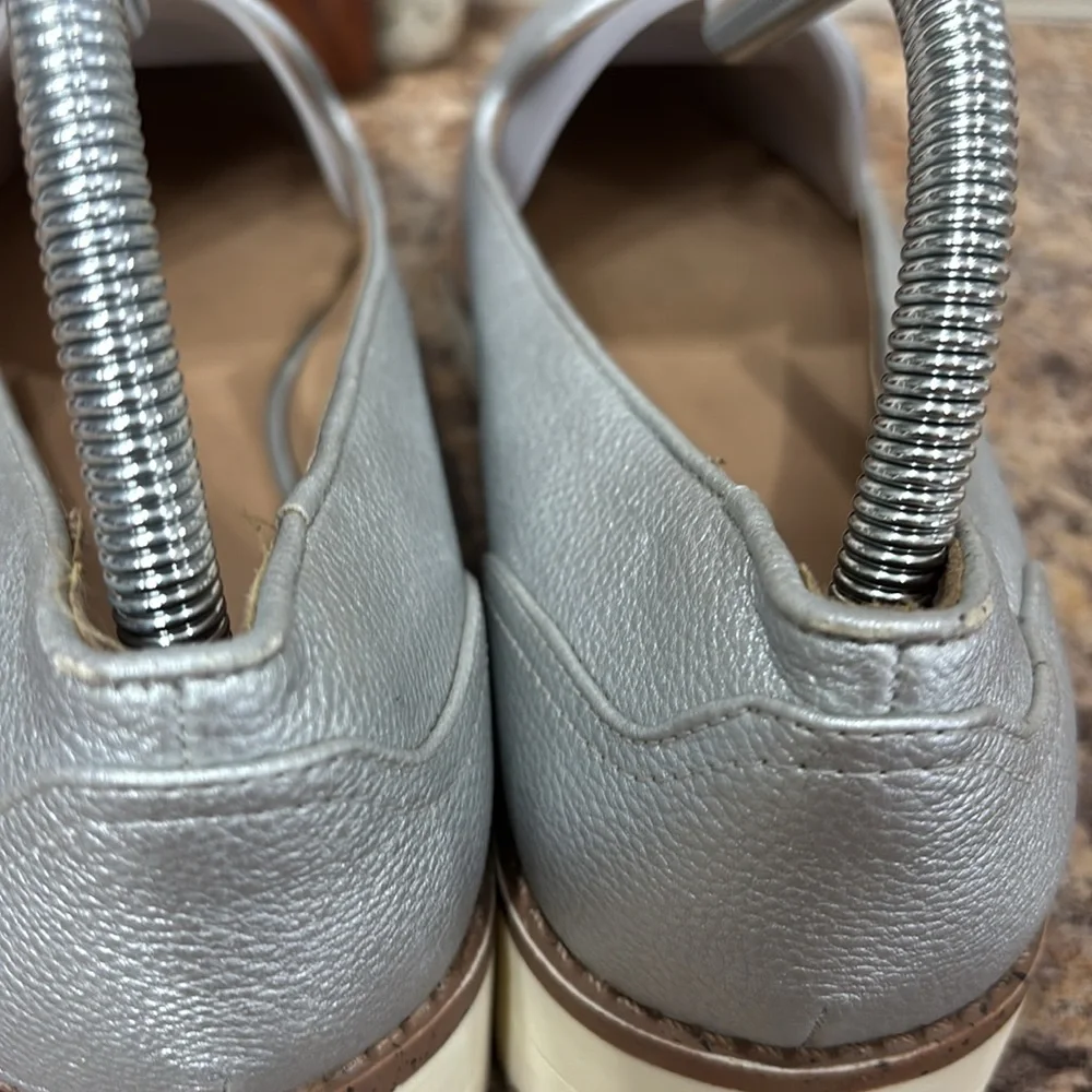 Call It Spring Vegan Silver Wedge Slip On Loafers Size 10 - Picture 10 of 12